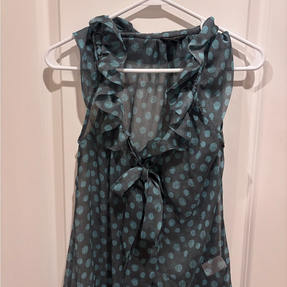 Banana Republic Teal Polka Dot Ruffle Blouse